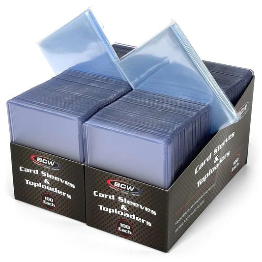 BCW combo pack showing toploaders and penny sleeves for organized card protection