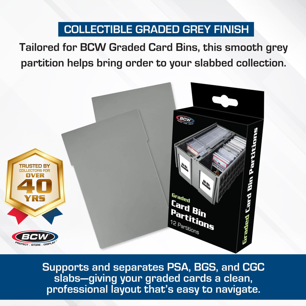 BCW partitions gray inside-bin setup secures upright slabs for efficient storage
