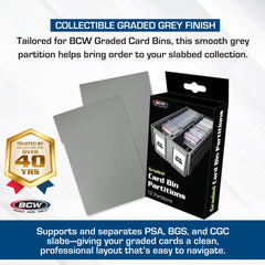 BCW partitions gray inside-bin setup secures upright slabs for efficient storage