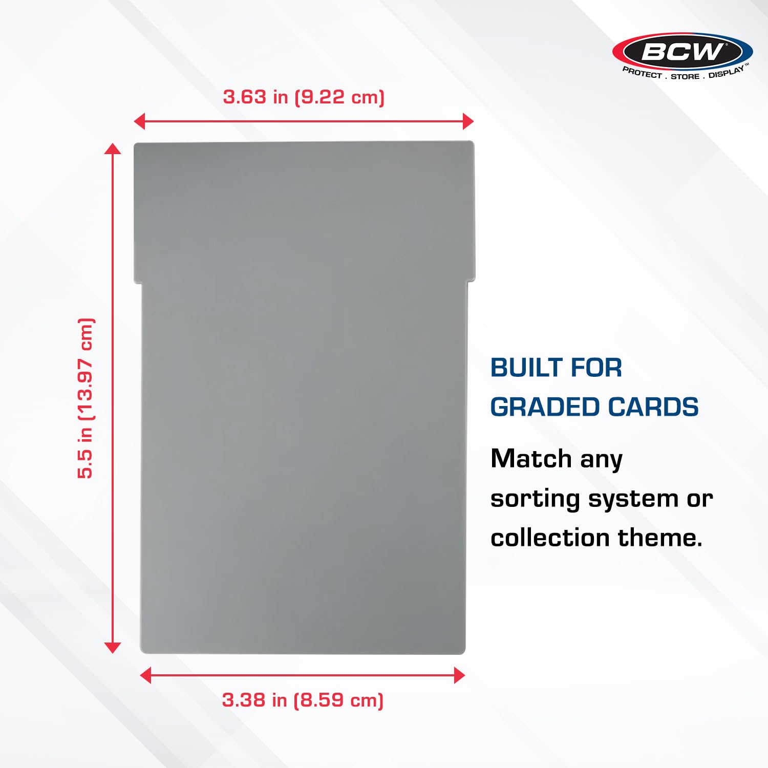 BCW gray partitions with precision fit support graded slabs upright in the bin