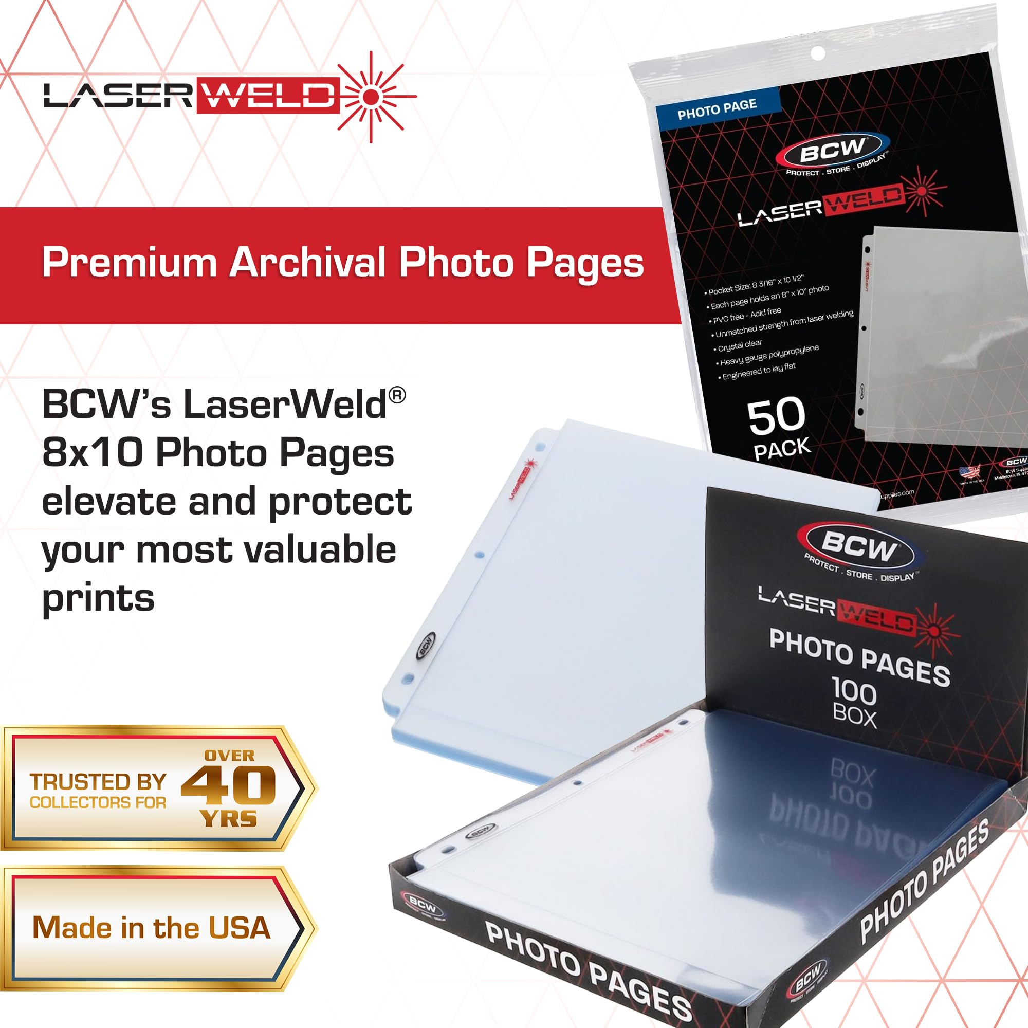 BCW LaserWeld 8x10 page flat in binder provides glare-free viewing.