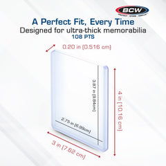 BCW toploaders protect memorabilia, patches, and relics during storage and shipping.