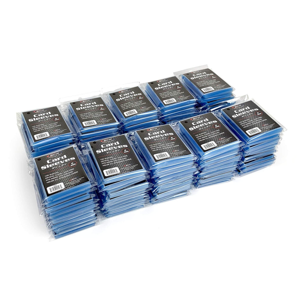 Multi-sport collection shown, BCW sleeves support baseball, basketball, football cards.