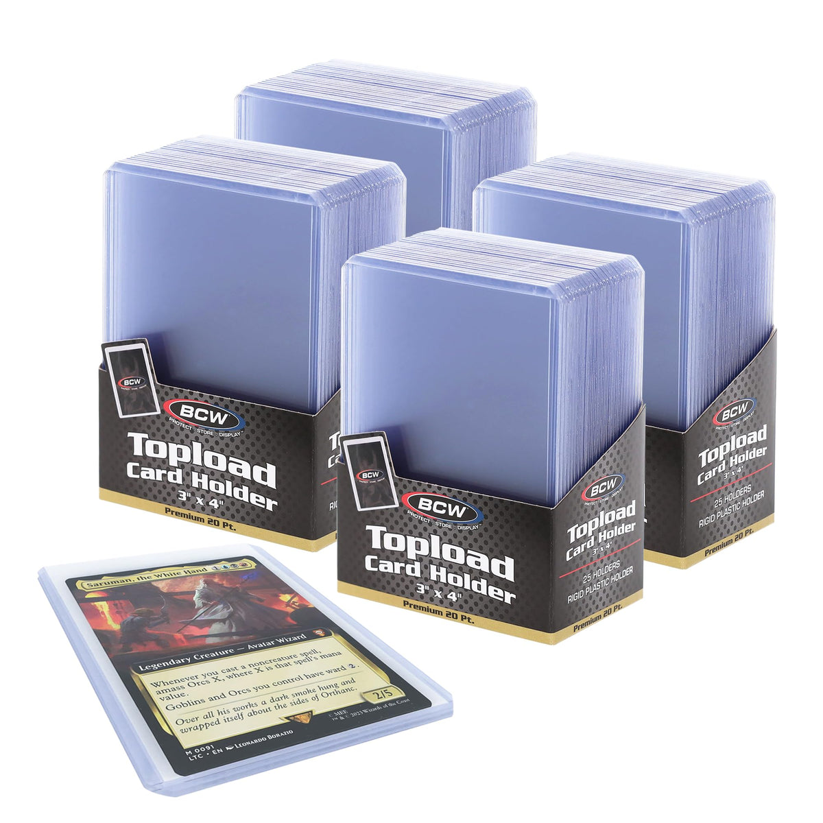 BCW Premium 3x4 Toploaders pack showing bulk card protection and display