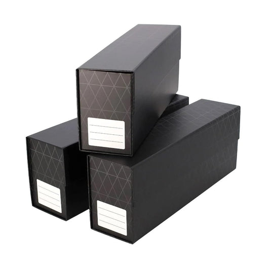 BCW QuickFold black box with magnetic closure protects graded cards.