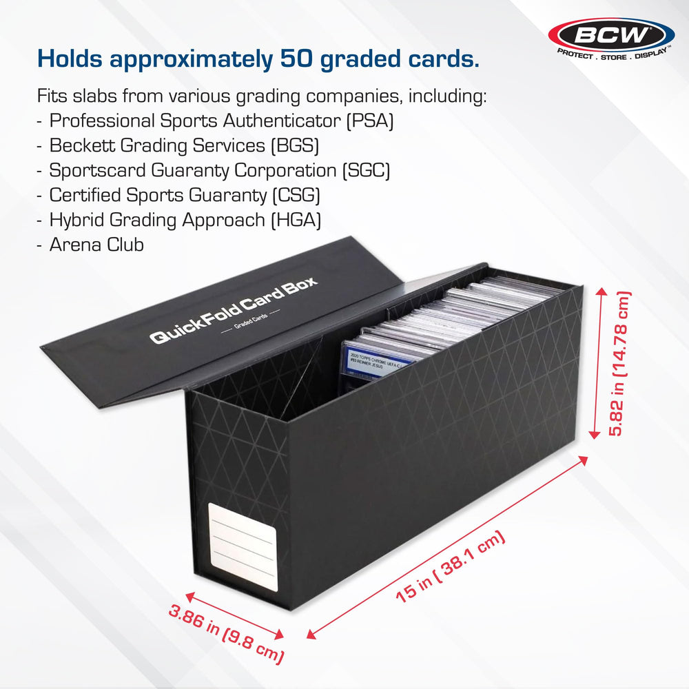 BCW QuickFold holds up to 50 slabs, accommodating multiple grading companies.