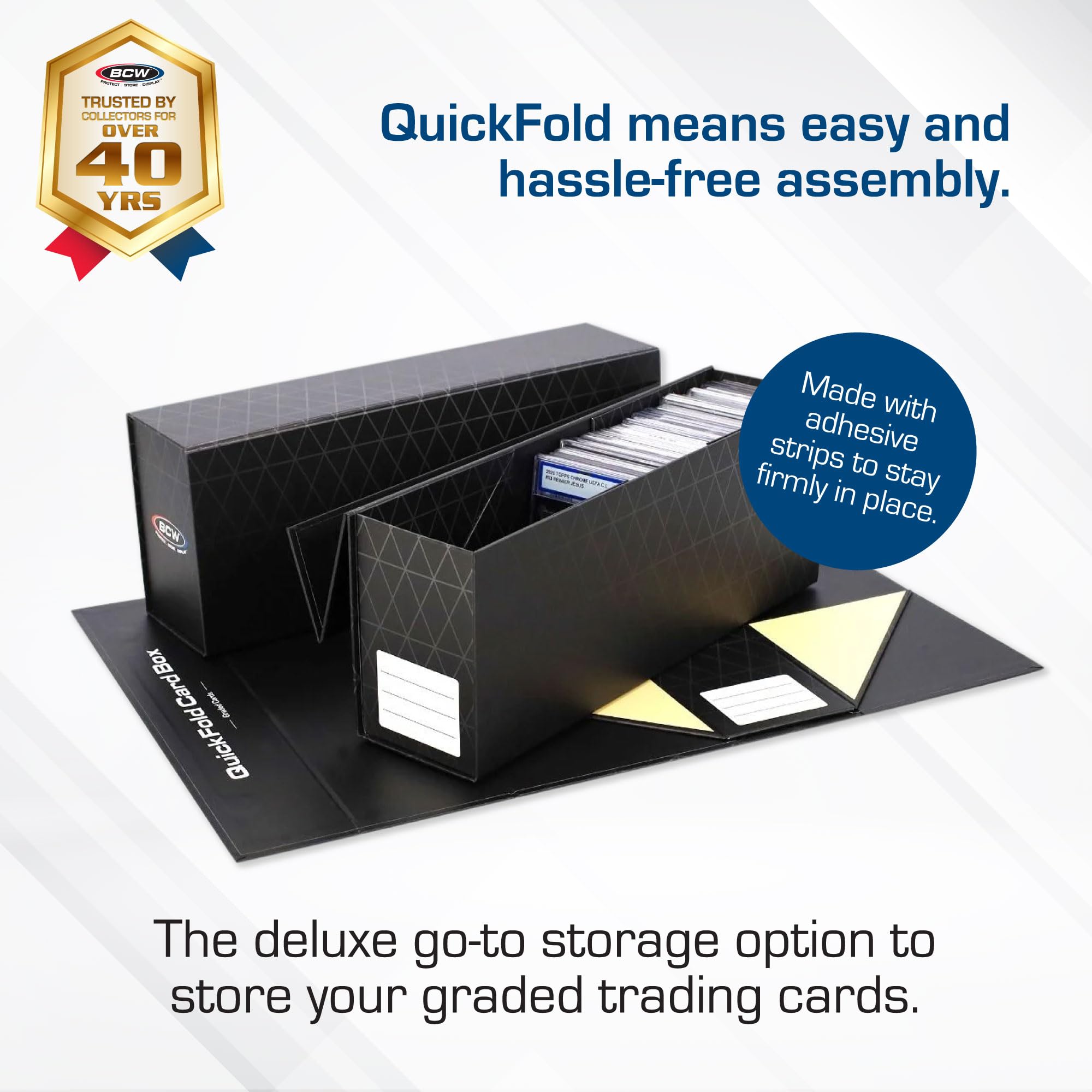 Three-pack BCW QuickFold storage keeps collections organized and ready for display.