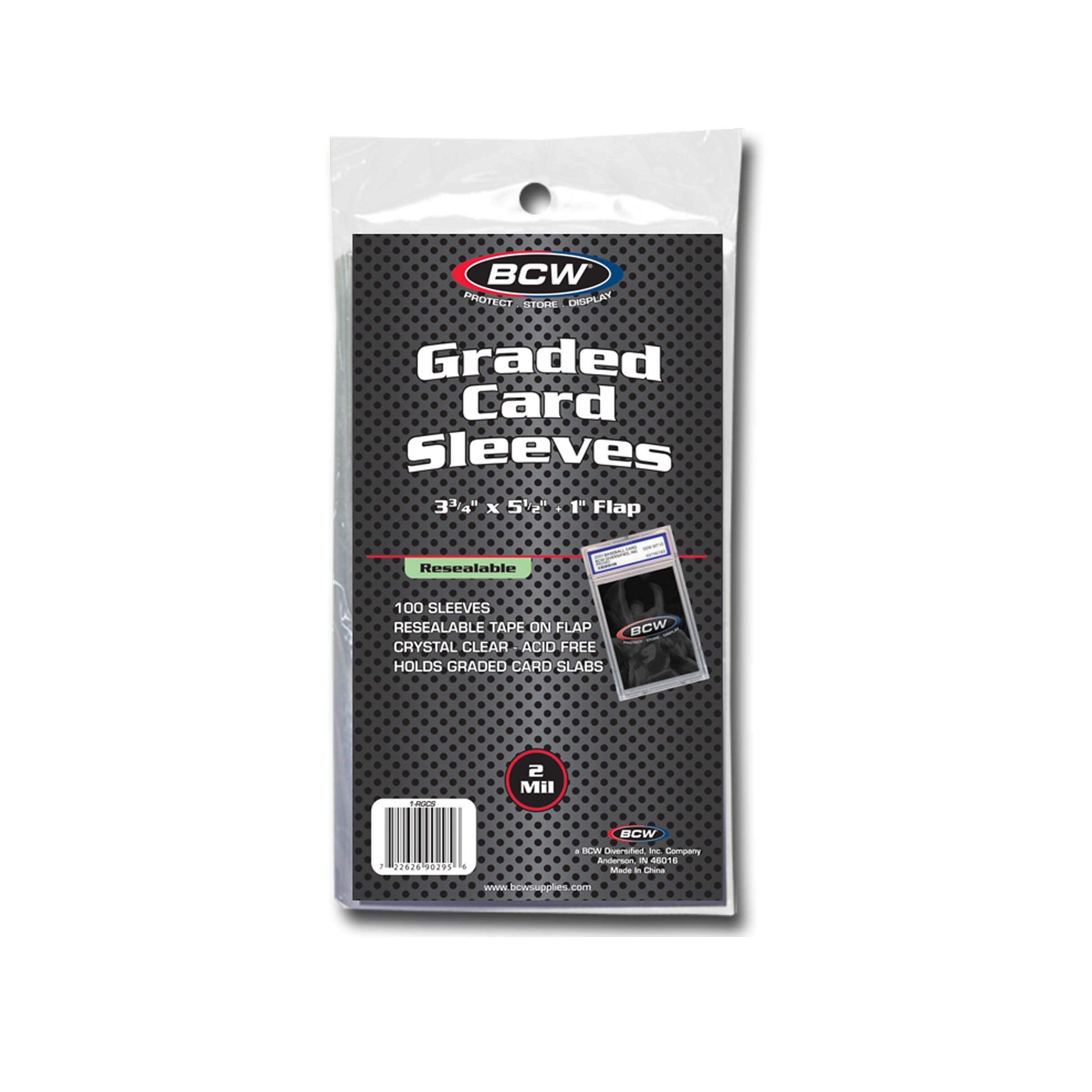 BCW resealable graded card sleeves with universal fit for PSA, Beckett, and SGC slabs.