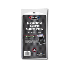BCW resealable graded card sleeves with universal fit for PSA, Beckett, and SGC slabs.