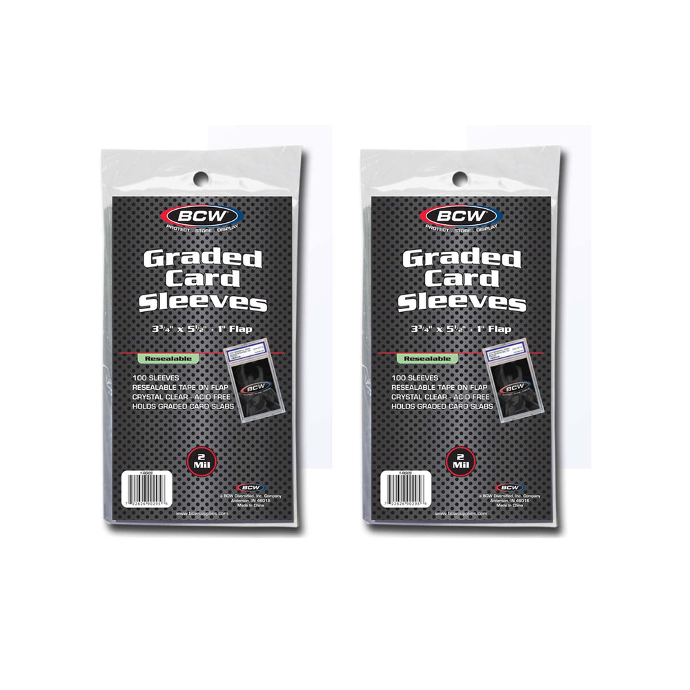 BCW resealable graded card sleeves 200-pack protect universal slabs from dust and handling.
