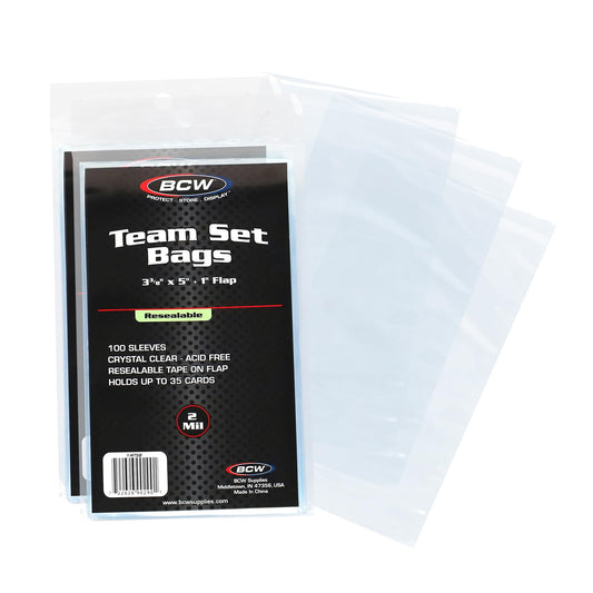 BCW resealable team bags 200-count pack for secure storage of loose cards.