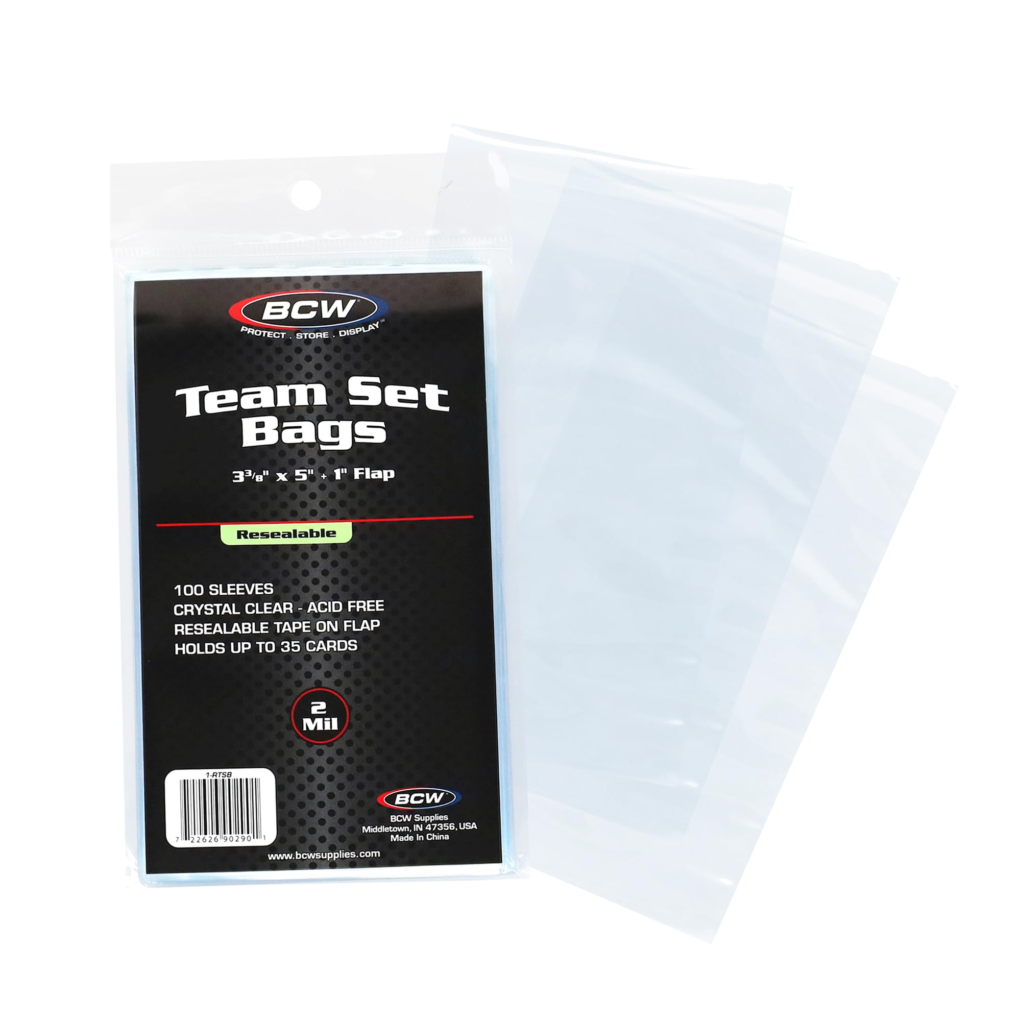 BCW resealable team set bags offer clear visibility for 35 loose cards and organized storage
