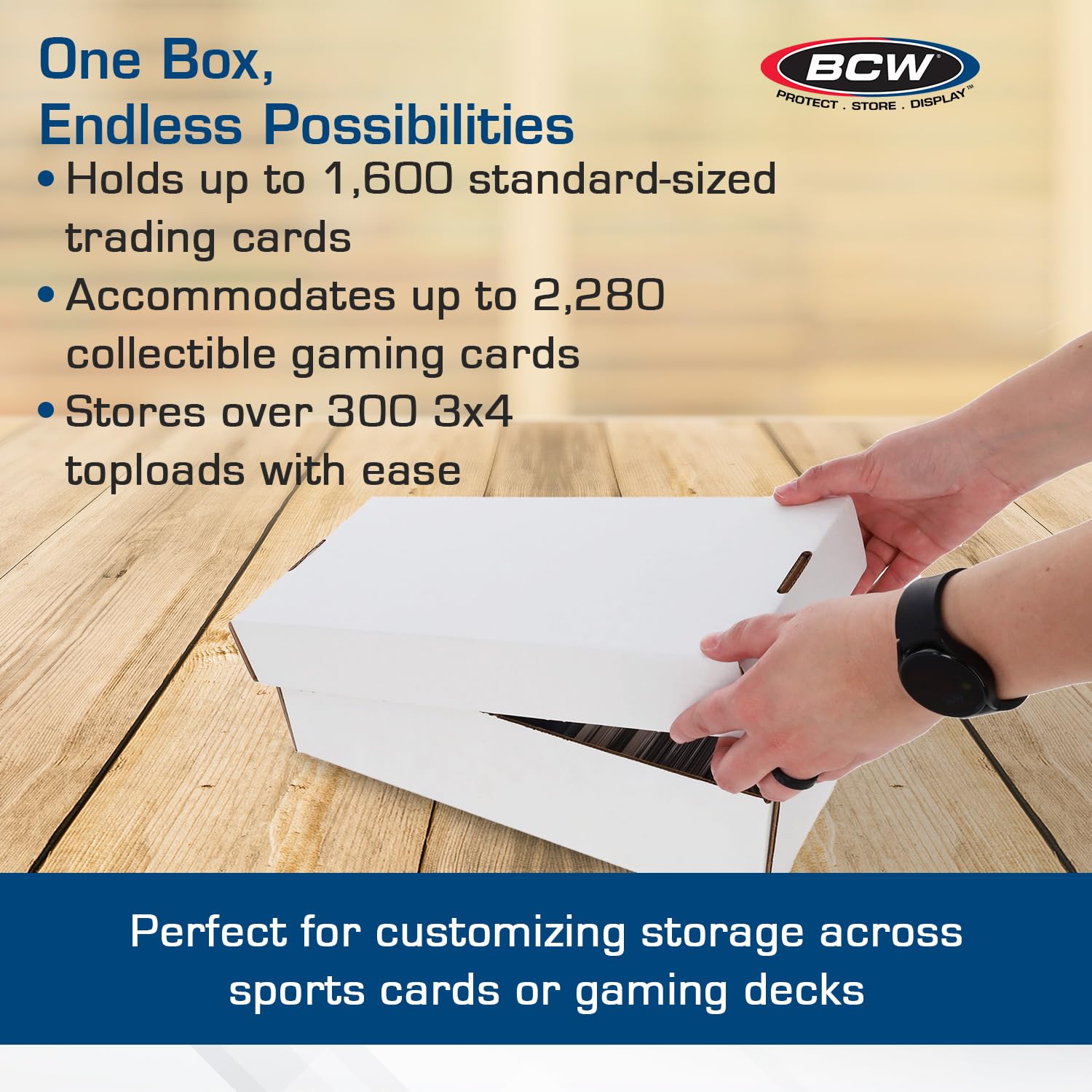 BCW Shoe Storage Card Box top view demonstrates compatibility with tall dividers