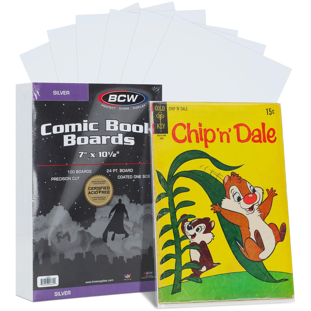 BCW Silver Age backing board 7x10.5 inch pack front showing sturdy, standardized size.