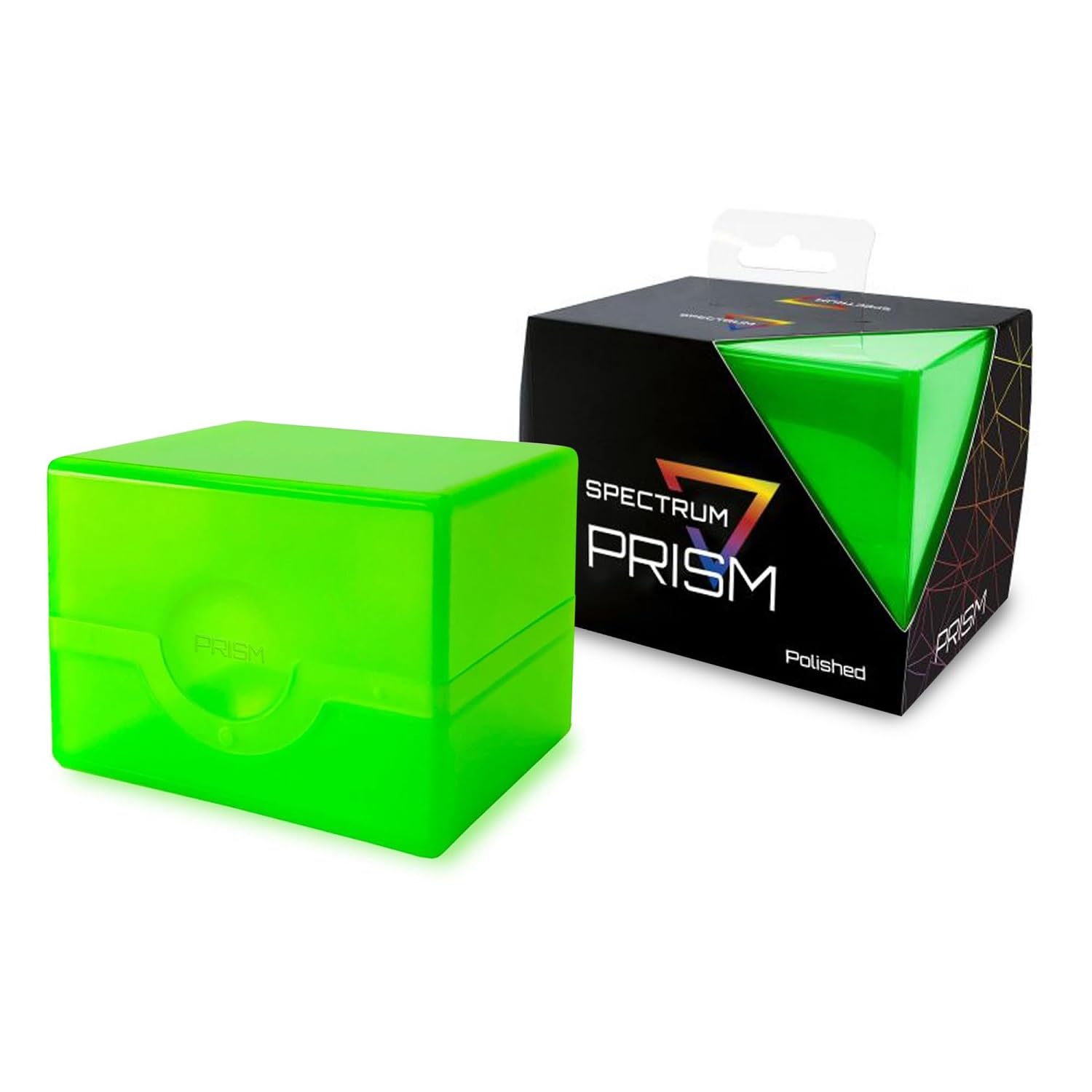 BCW Spectrum Prism Deck Case Lime Green open with snap closure for 100 double-sleeved cards.