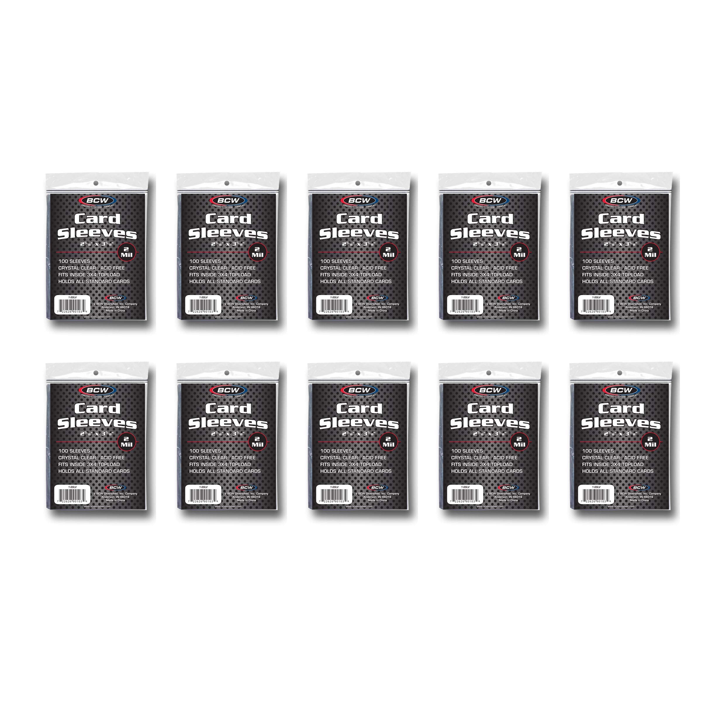 BCW standard card sleeves 2 5/8 x 3 5/8 inches keep cards visible and protected.