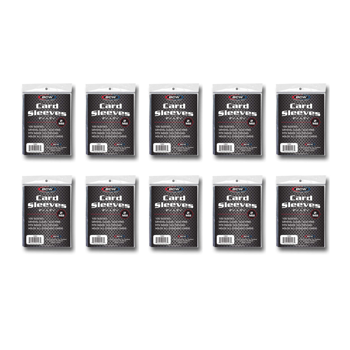 BCW standard card sleeves 2 5/8 x 3 5/8 inches keep cards visible and protected.
