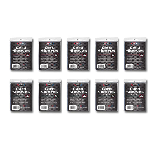 BCW standard card sleeves 2 5/8 x 3 5/8 inches keep cards visible and protected.