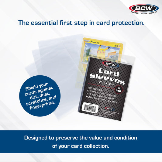 BCW standard card sleeves clear back view preserve readability during display and storage.