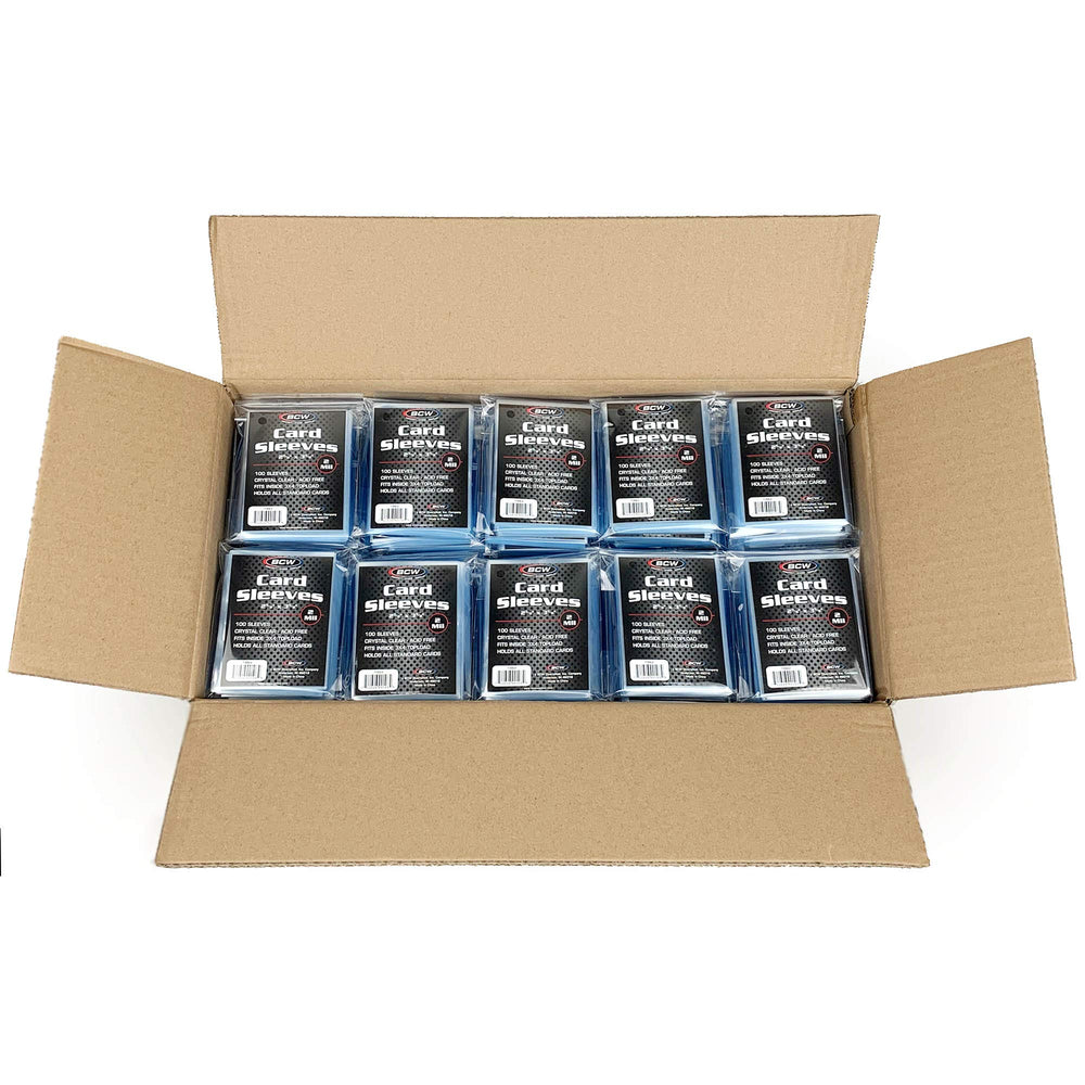 BCW standard card sleeves clear front view protect cards while keeping colors vibrant.