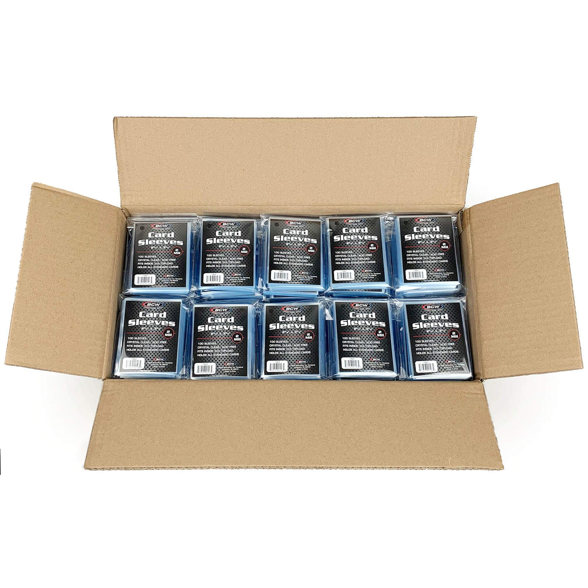 BCW standard card sleeves clear front view protect cards while keeping colors vibrant.