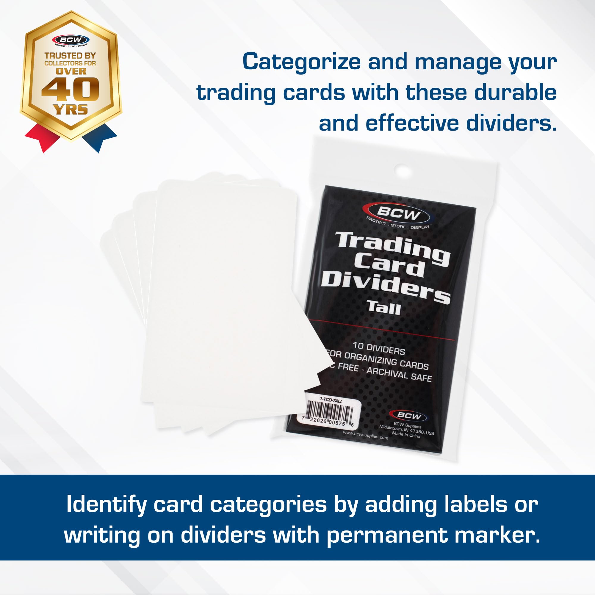 BCW tall dividers with write-on index tab for quick card access