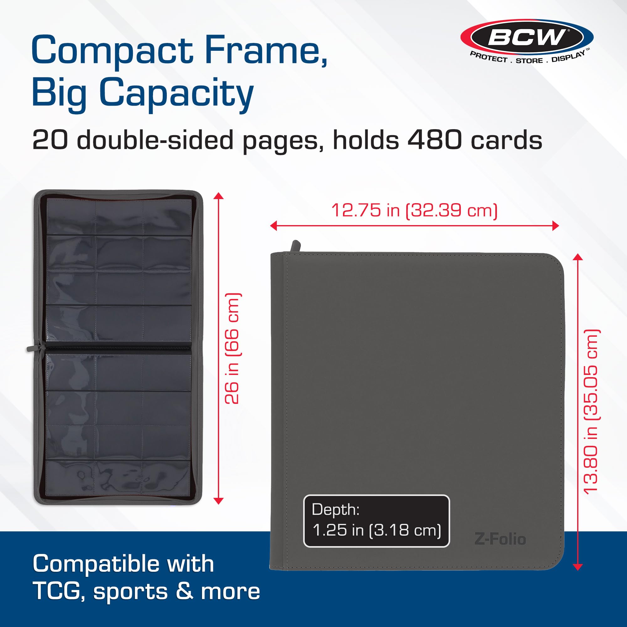BCW Z-Folio LX 20-page layout displays up to 480 cards in 12-pocket format.
