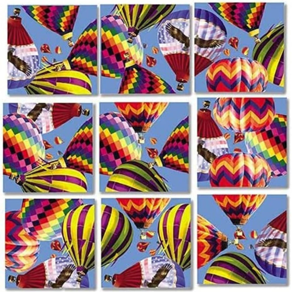 B.Dazzle hot air balloons puzzle; vibrant nine-piece challenge for family fun.