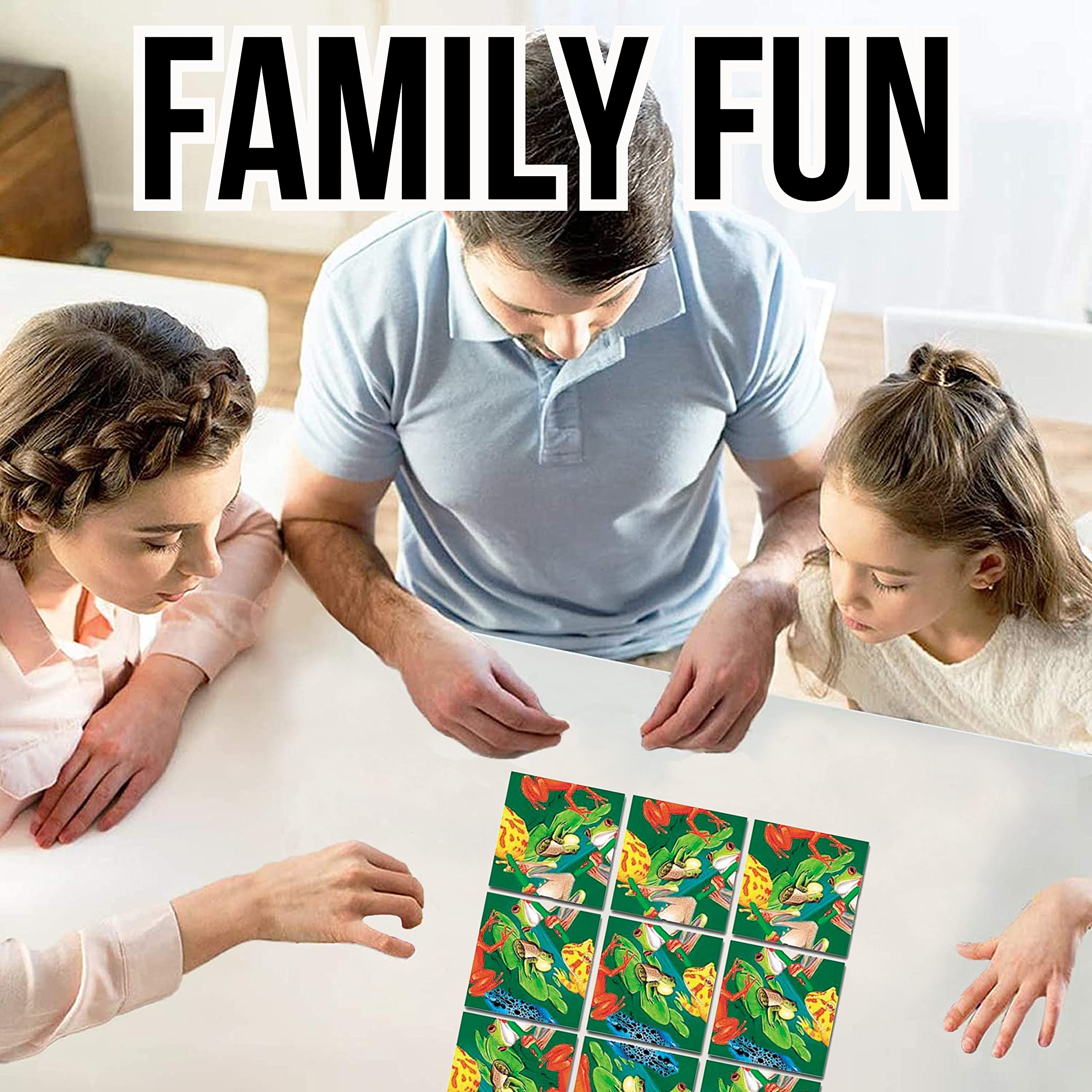 B.Dazzle Scramble Squares Frogs trivia card adds a playful quiz between rounds.