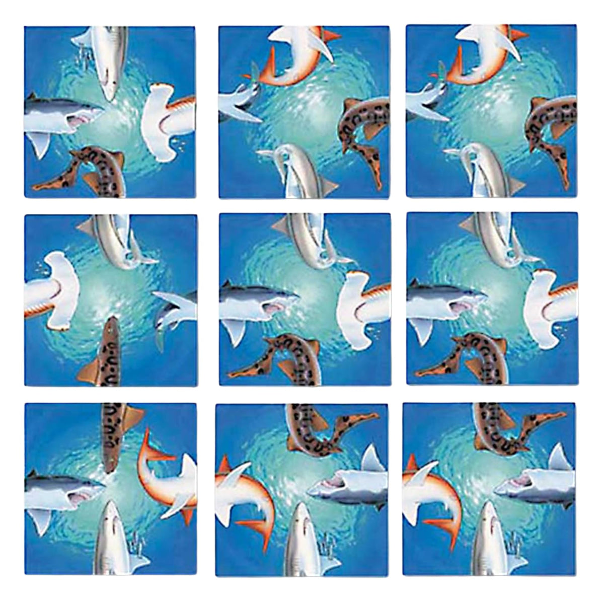 BDazzle Scramble Squares Sharks puzzle art with four shark species for visual matching.