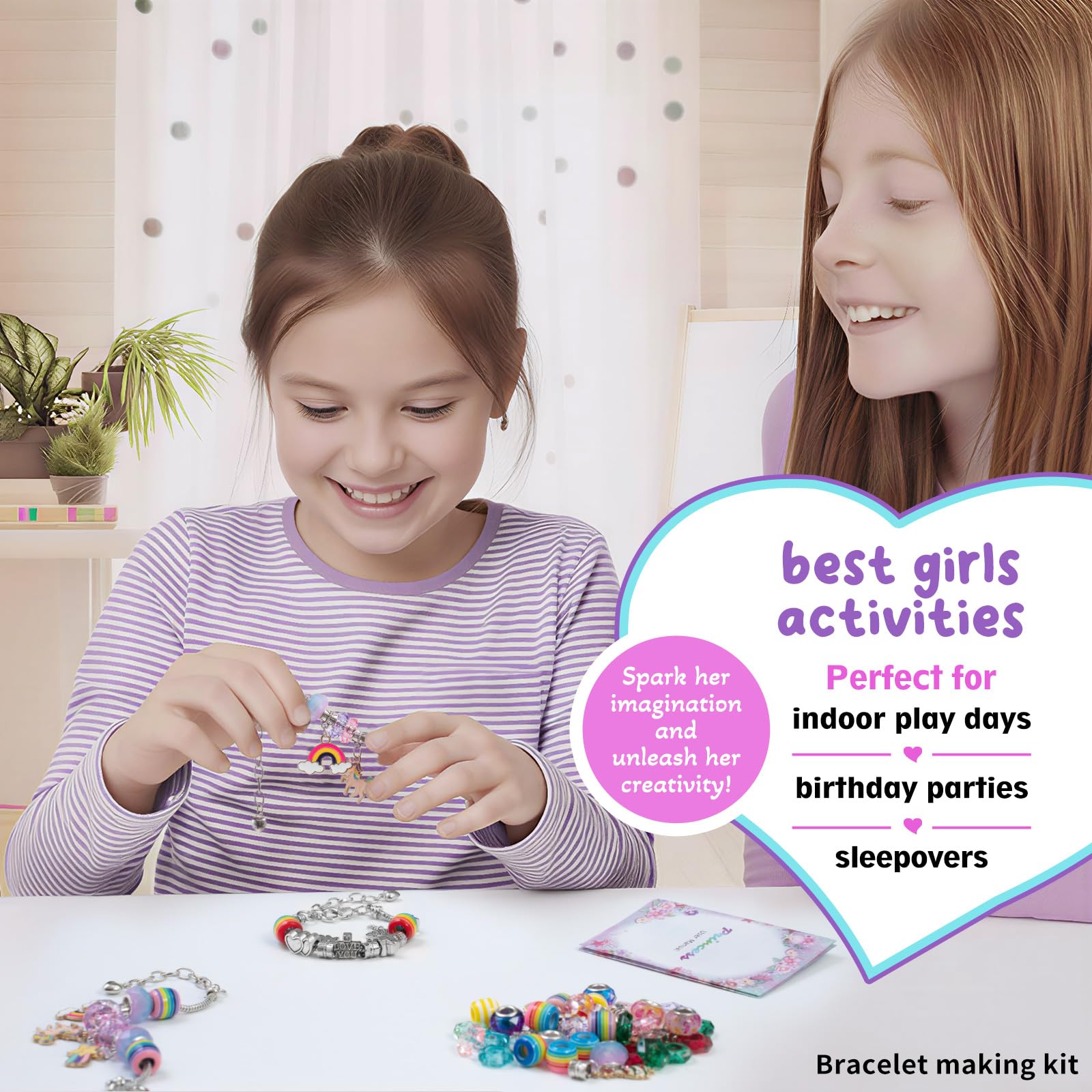 BDBKYWY kids crafting session with colorful beads and charms.