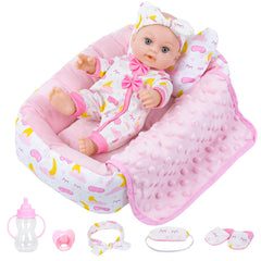BDDOLL 12-inch baby doll crib playset with soft sleep bassinet for imaginative sleepover play