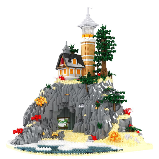 BDYDT Architecture Island Cave Lighthouse model, impressive display piece for shelves