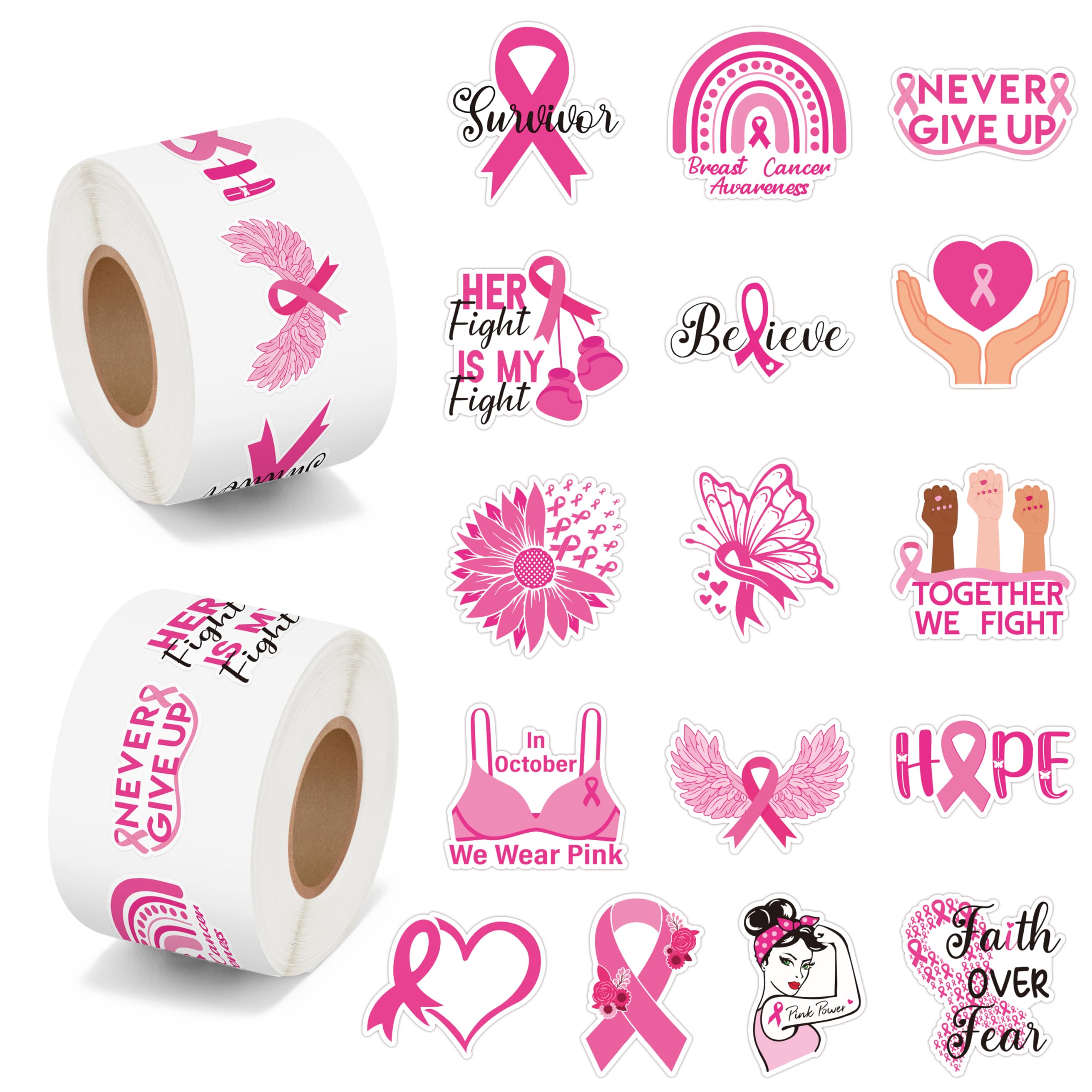 BeYumi breast cancer stickers collection with 16 designs for laptop decoration and awareness.
