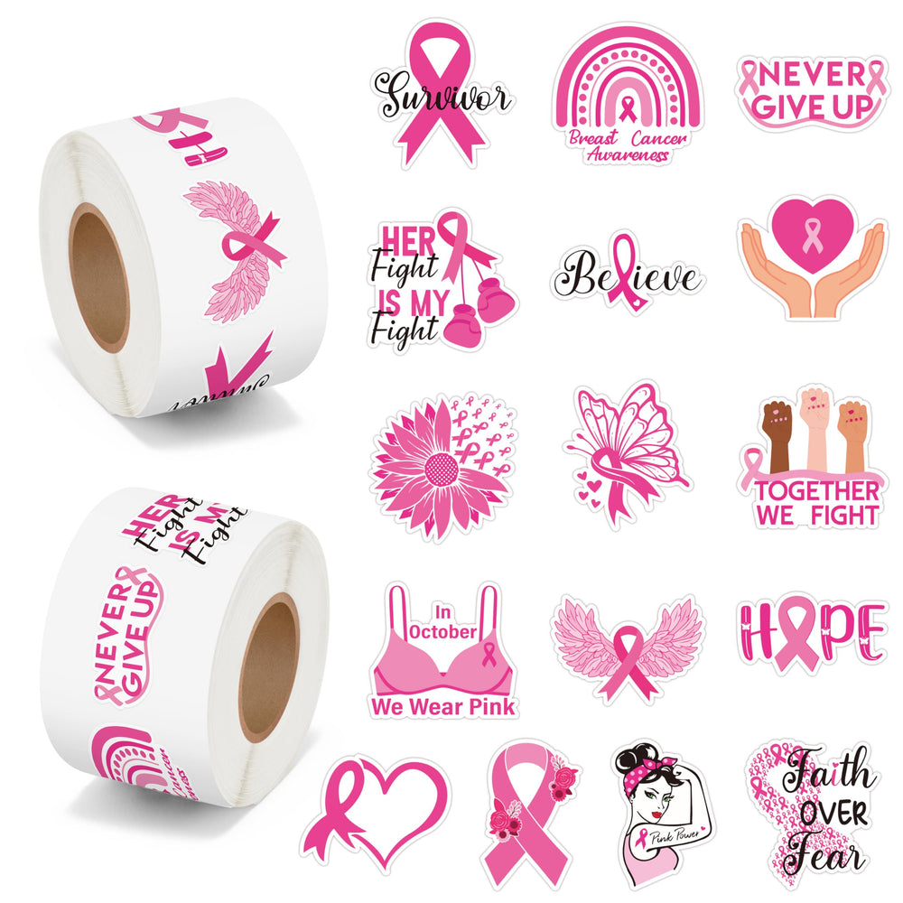 BeYumi breast cancer stickers collection with 16 designs for laptop decoration and awareness.