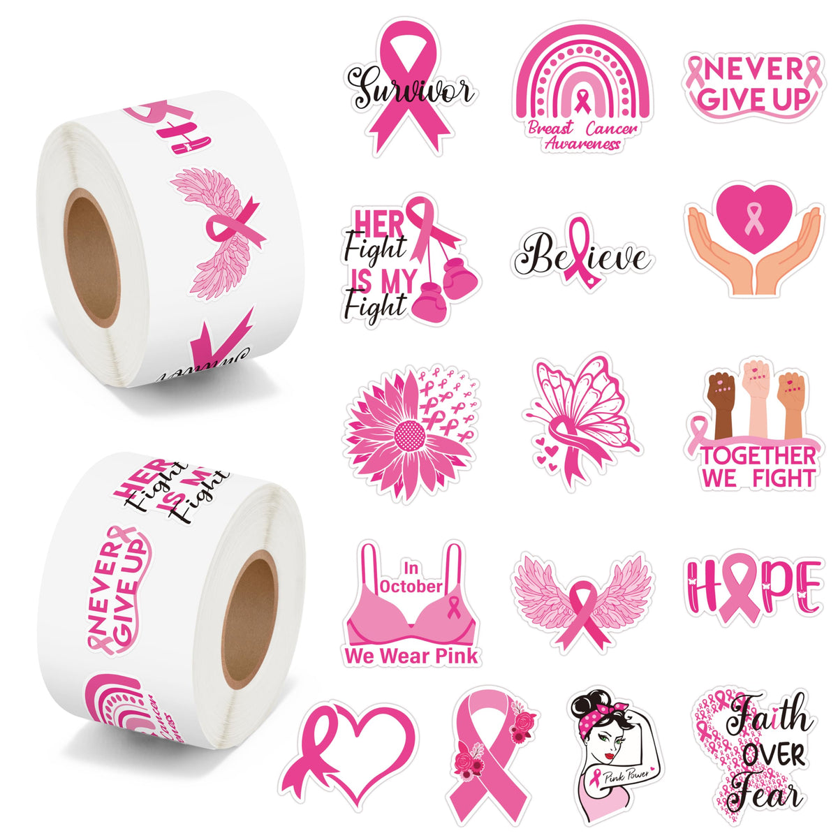 BeYumi breast cancer stickers collection with 16 designs for laptop decoration and awareness.