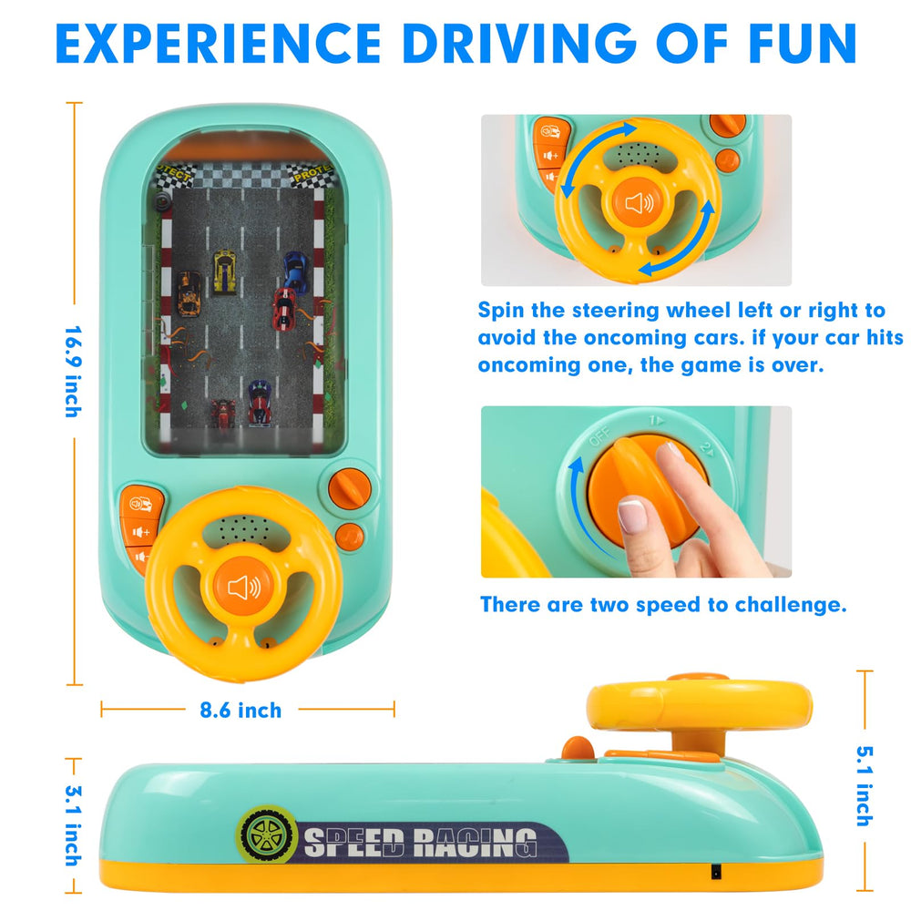 Beacron steering wheel toy featuring horn and start button for interactive play.