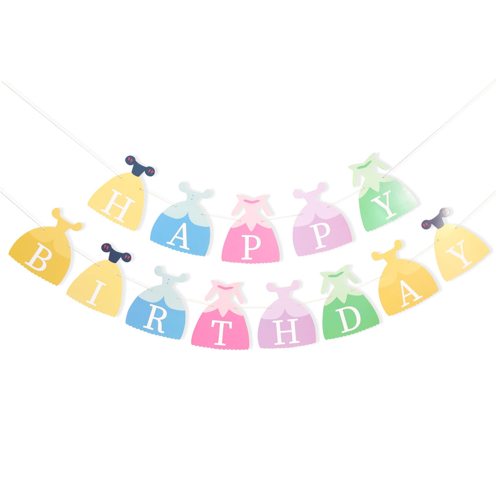 Princess dress banner closeup, sturdy cardstock ensures lasting decor for the event.