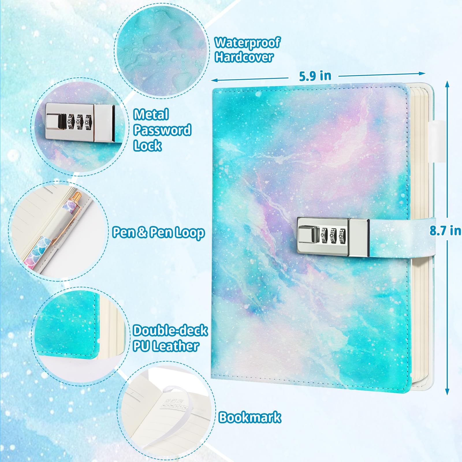 Beadsky Diary lock mechanism with 3-digit code for privacy