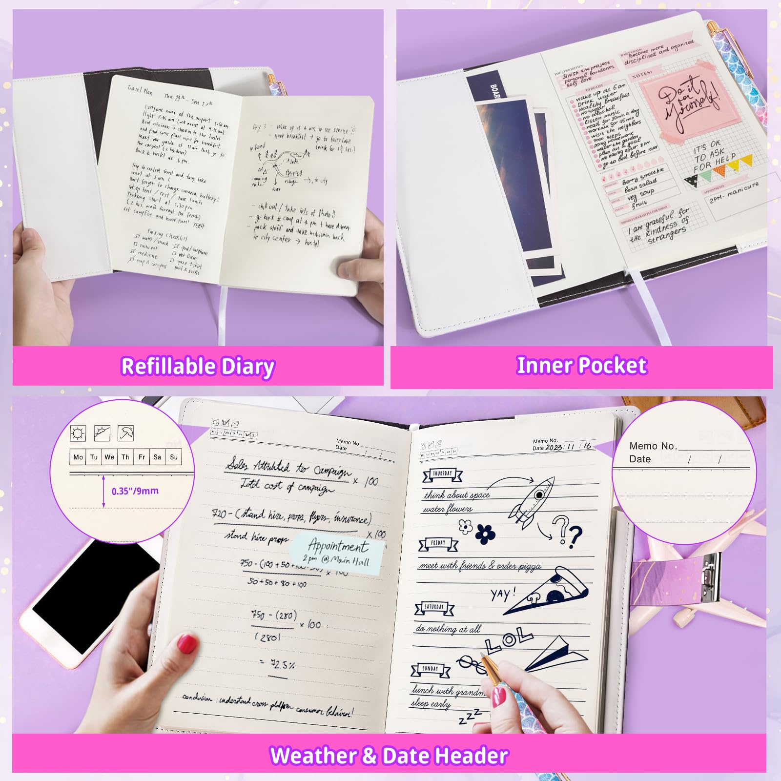 Beadsky Diary with Lock weather date week memo organize entries