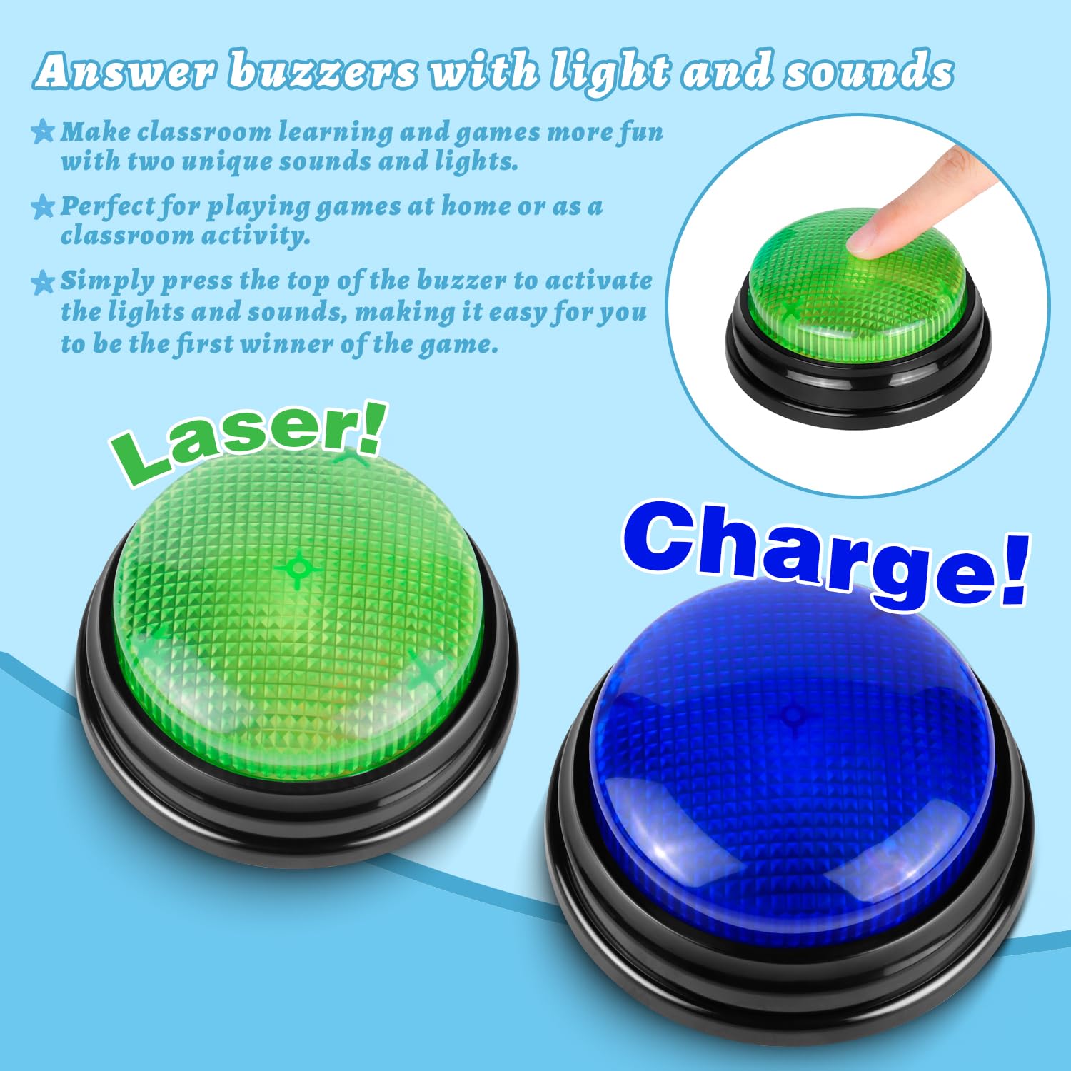 Bean Lieve blue buzzer with distinct sound helps track answers clearly.
