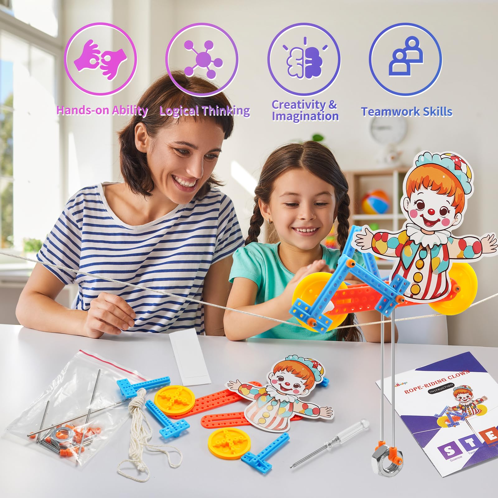 BeAndge rope-riding clown module: creative challenges boost problem solving.