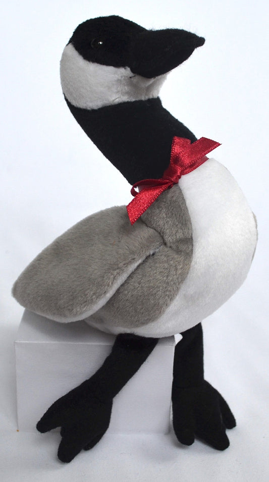 Beanie Babies Loosy the Goose front view with maroon bow and detailed feathering for collectors.