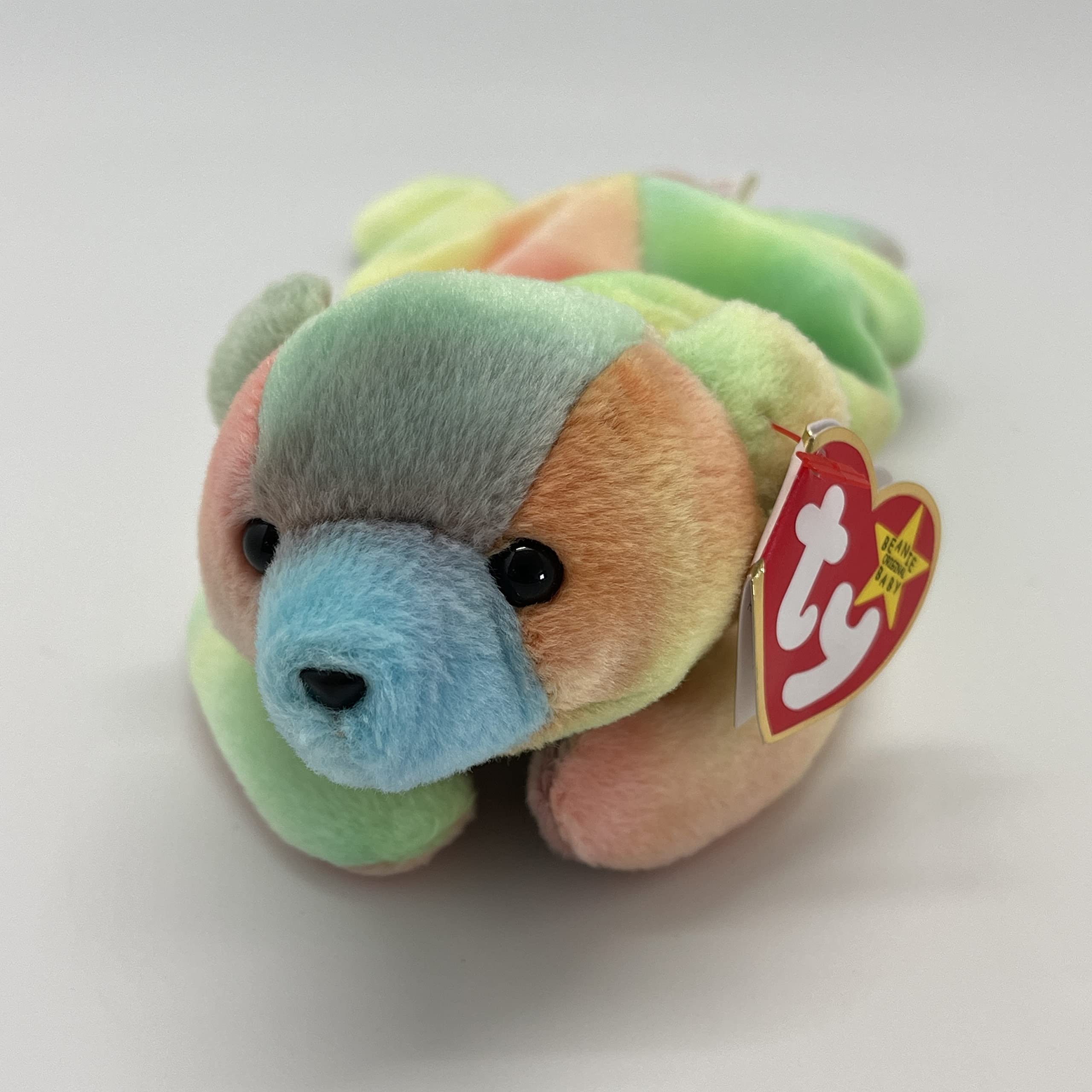 Beanie Babies Sammy the Bear front view with vibrant tie-dye fabric, ideal for display.