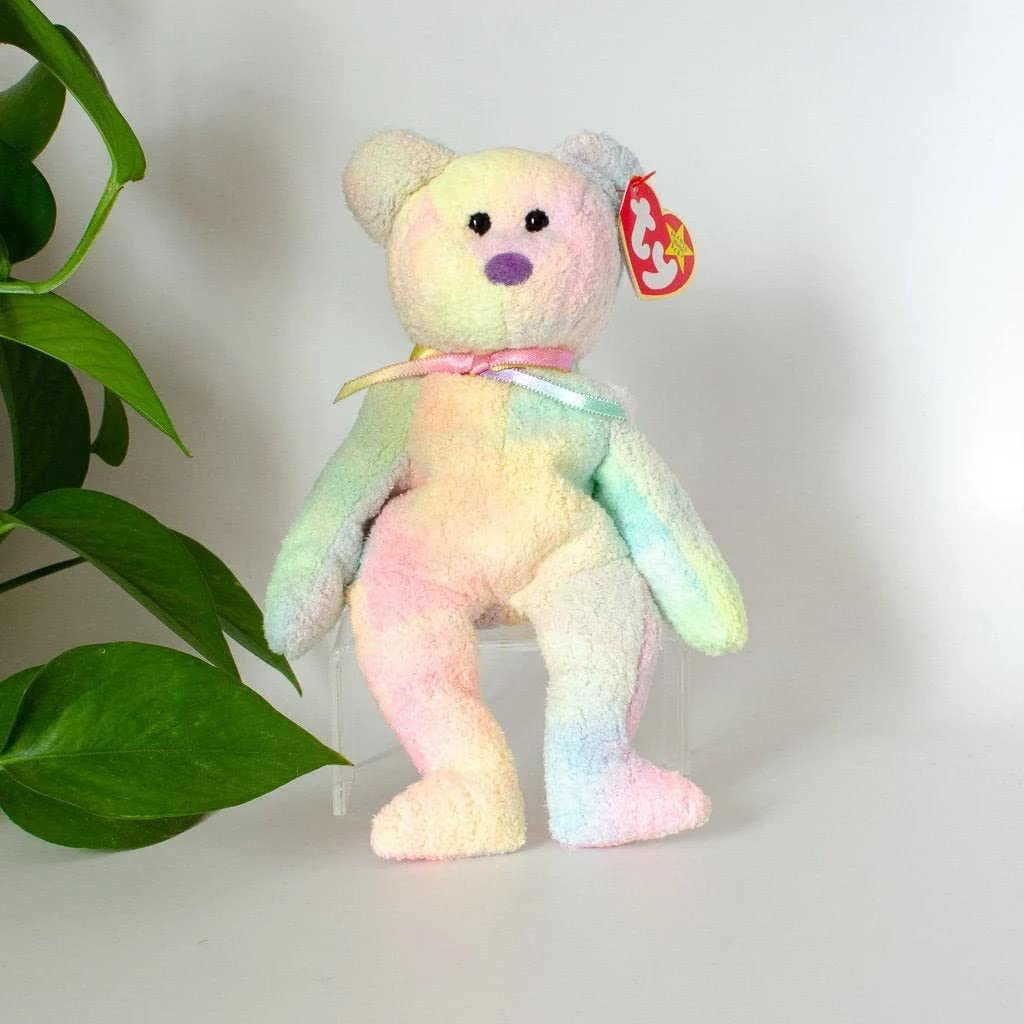 Beanie Babies TY Groovy Bear nose detail, colored flocking enhances collectible charm.