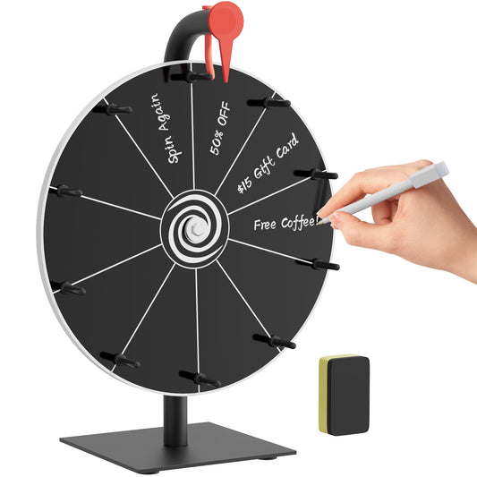 Bearfire 12-inch prize wheel on a stand with colorful segments for events.