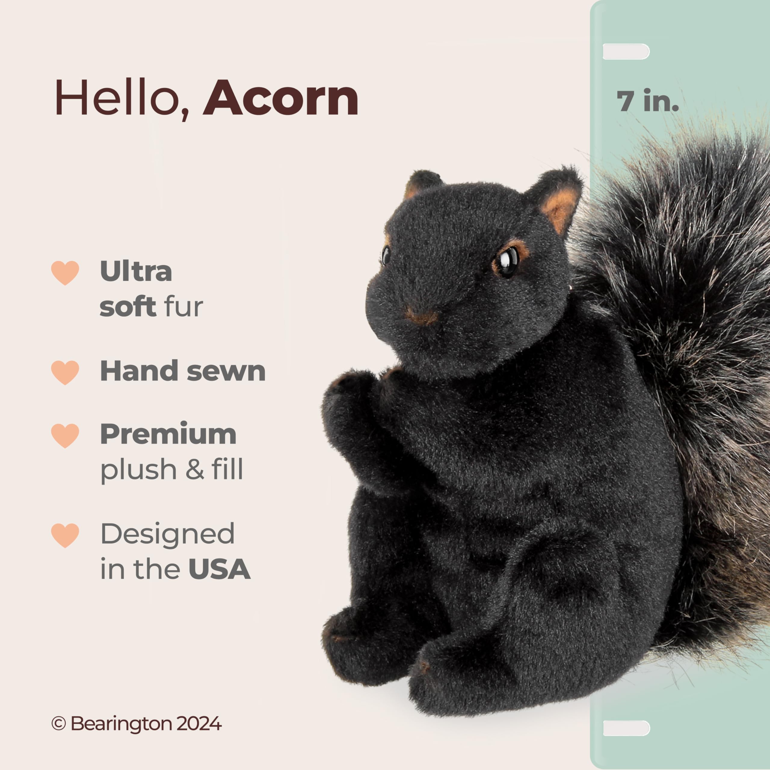 Bearington Acorn Black plush squirrel close-up face detail, realistic charm for collectors