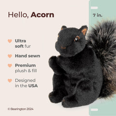 Bearington Acorn Black plush squirrel close-up face detail, realistic charm for collectors