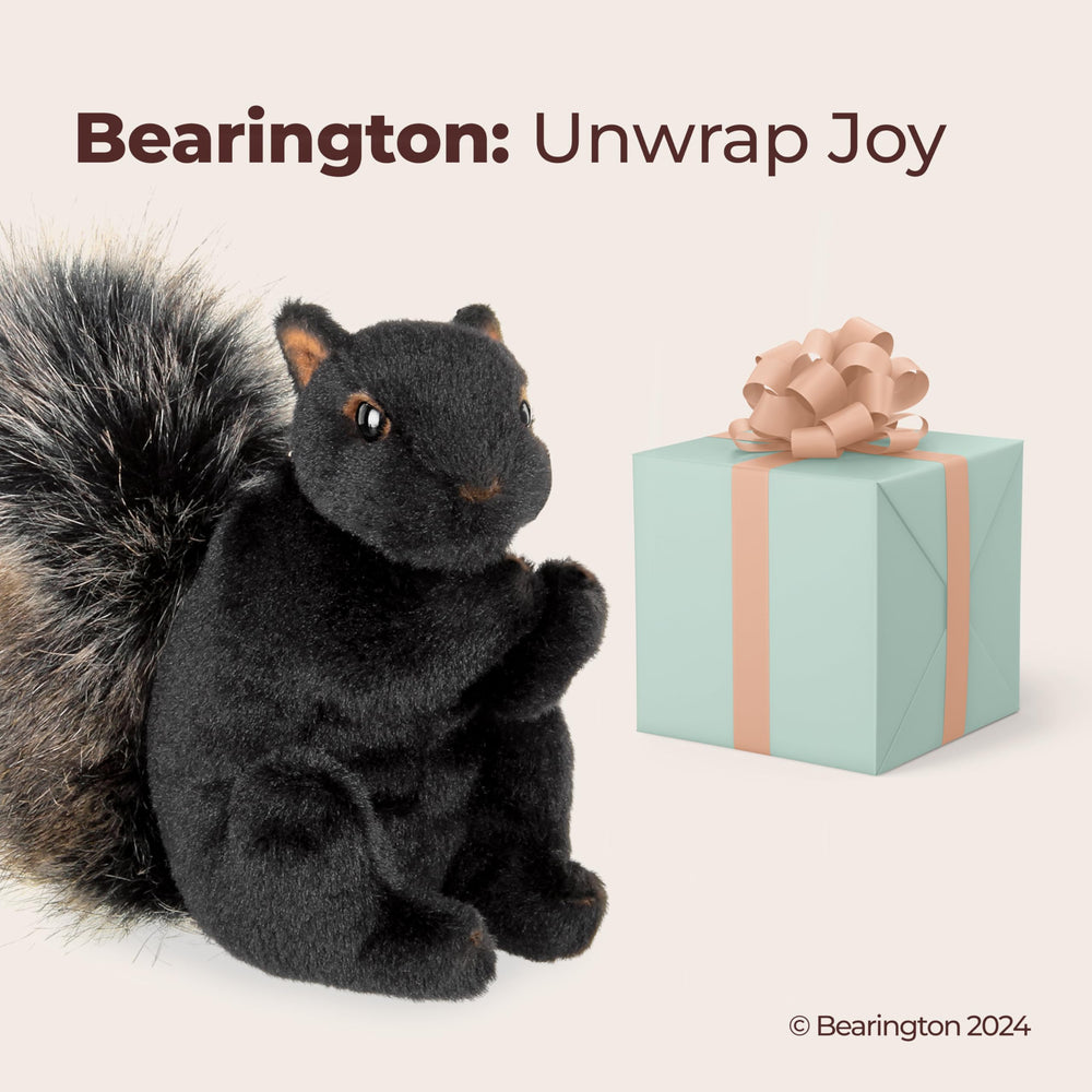Bearington Acorn Black plush squirrel gift-ready presentation for birthdays and holidays