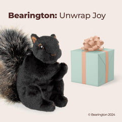 Bearington Acorn Black plush squirrel gift-ready presentation for birthdays and holidays